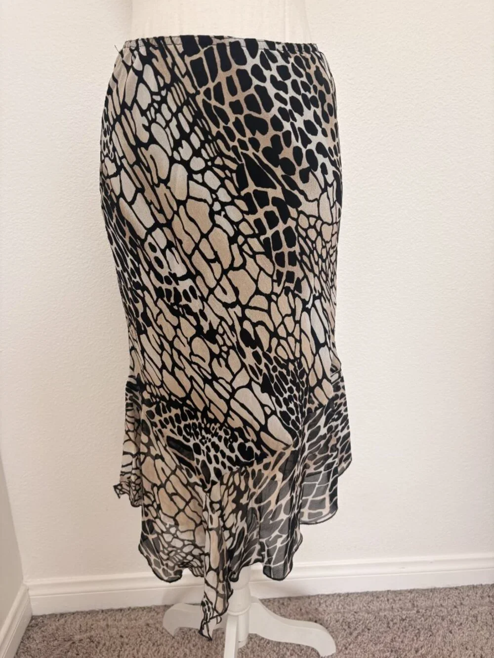 L’Amade Animal Print Asymmetrical Layered Hem Skirt | Medium